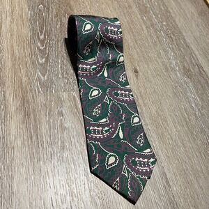 VTG Chaps Ralph Lauren Silk Necktie Paisley Green Maroon Beige Mens Dress Formal